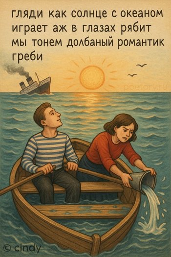 гляди как солнце с океаном играет аж в глазах рябит мы тонем долбаный романтик греби — cindy, иллюстрация, 05 мая 2025, Поэторий