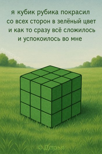 я кубик рубика покрасил со всех сторон в зеленый цвет и как то сразу всё сложилось и успокоилось во мне — Дарья, иллюстрация, 06 мая 2025, Поэторий