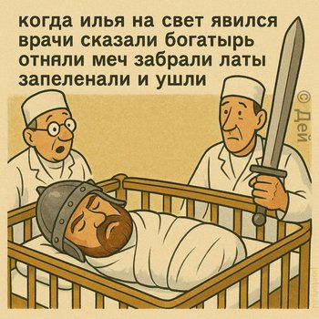когда илья на свет явился врачи сказали богатырь отняли меч забрали латы запеленали и ушли — Дей, иллюстрация, 08 мая 2025, Поэторий