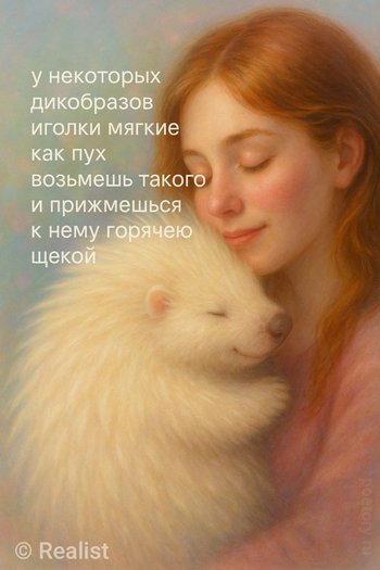 у некоторых дикобразов иголки мягкие как пух возьмёшь такого и прижмёшься к нему горячею щекой — Realist, иллюстрация, 18 мая 2025, Поэторий