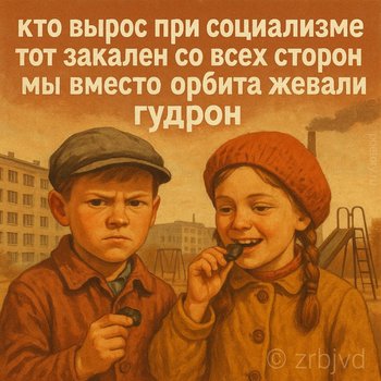 кто вырос при социализме тот закален со всех сторон мы вместо орбита жевали гудрон — zrbvjd, иллюстрация, 19 мая 2025, Поэторий