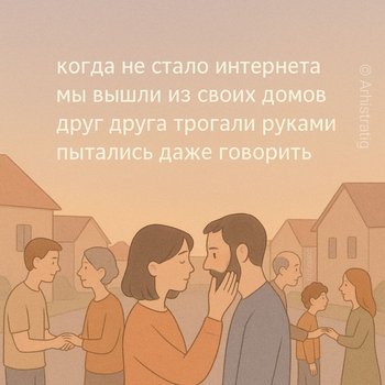 когда не стало интернета мы вышли из своих домов друг друга трогали руками пытались даже говорить — Arhistratig, иллюстрация, 20 мая 2025, Поэторий