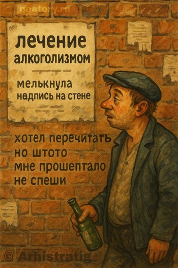 лечение алкоголизмом мелькнула надпись на стене хотел перечитать но штото мне прошептало не спеши — Arhistratig, иллюстрация, 20 мая 2025, Поэторий