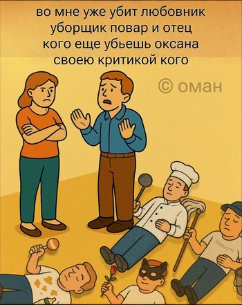 во мне уже убит любовник уборщик повар и отец кого еще убьешь оксана своею критикой кого — оман, иллюстрация, 28 мая 2025, Поэторий