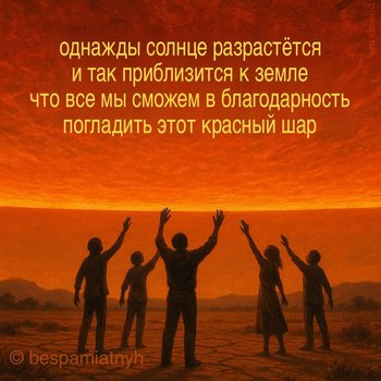 однажды солнце разрастётся и так приблизится к земле что все мы сможем в благодарность погладить этот красный шар — bespamiatnyh, иллюстрация, 06 июня 2025, Поэторий