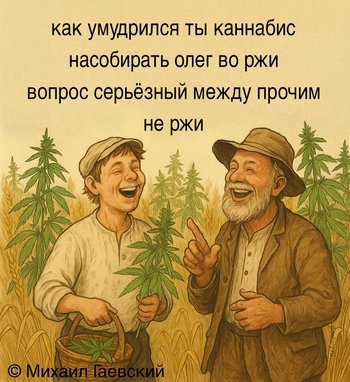 как умудрился ты каннабис насобирать олег во ржи вопрос серьёзный между прочим не ржи — Михаил Гаевский, иллюстрация, 10 июня 2025, Поэторий