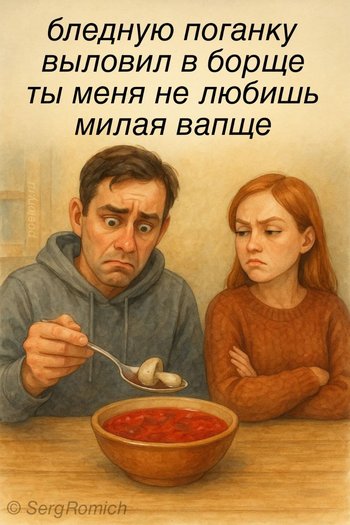 бледную поганку выловил в борще ты меня не любишь милая вапще — SergRomich, иллюстрация, 12 июня 2025, Поэторий