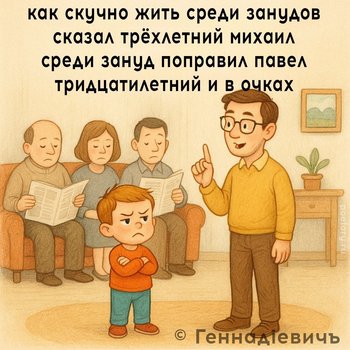 как скучно жить среди занудов сказал трёхлетний михаил среди зануд поправил павел тридцатилетний и в очках — Геннадiевичъ, иллюстрация, 02 июля 2025, Поэторий