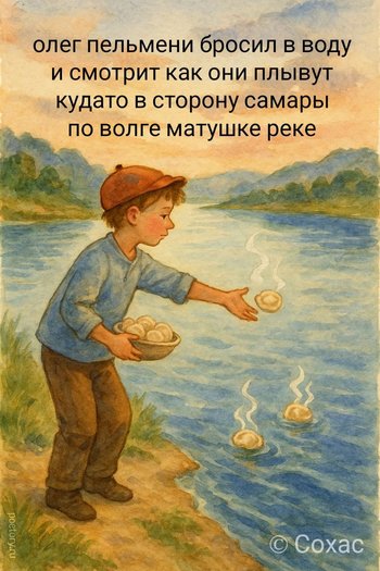 олег пельмени бросил в воду и смотрит как они плывут кудато в сторону самары по волге матушке реке — Вадим Невадим, иллюстрация, 03 июля 2025, Поэторий