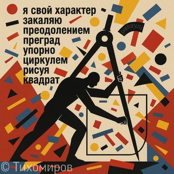 я свой характер закаляю
преодолением преград
упорно циркулем рисуя
квадрат я свой характер закаляю преодолением преград упорно циркулем рисуя квадрат — Тихомиров, иллюстрация, 21 июля 2025, Поэторий