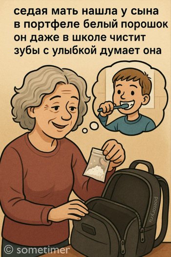 седая мать нашла у сына
в портфеле белый порошок
он даже в школе чистит зубы
с улыбкой думает она седая мать нашла у сына в портфеле белый порошок он даже в школе чистит зубы с улыбкой думает она — sometimer, иллюстрация, 11 декабря 2025, Поэторий