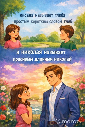 оксана называет глеба
простым коротким словом глеб
а николая называет
красивым длинным николай оксана называет глеба простым коротким словом глеб а николая называет красивым длинным николай — moroz, иллюстрация, 21 февраля 2026, Поэторий