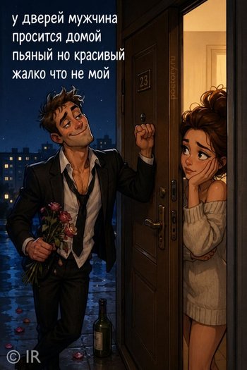 у дверей мужчина
просится домой
пьяный но красивый
жалко что не мой у дверей мужчина просится домой пьяный но красивый жалко что не мой — IR, иллюстрация, 10 июня 2026, Поэторий